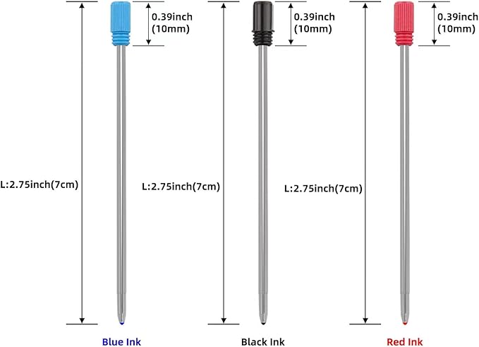 Refill 2.75" (20pcs) Replaceable Ballpoint Pen Refill, Blue Ink 1mm midpoint Metal Refill (Blue Refill)