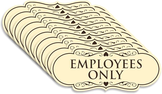 Designer EMPLOYEES ONLY Sign | Easy Installation | Office or Business Signs | Workplace Safety - Ivory/Dark Brown - Large (10 Pack)