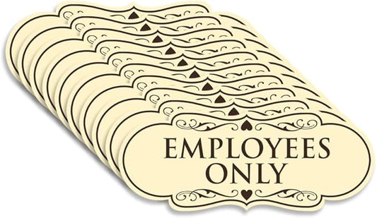 Designer EMPLOYEES ONLY Sign | Easy Installation | Office or Business Signs | Workplace Safety - Ivory/Dark Brown - Large (10 Pack)