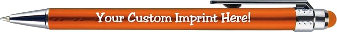Personalized Pens with Stylus Tip -Bright Vibes- Click action - Custom - Black writing - Printed Name pens - Imprinted with Your Logo or Message - FREE PERSONALIZATION - 12 Pens/Box (Orange)