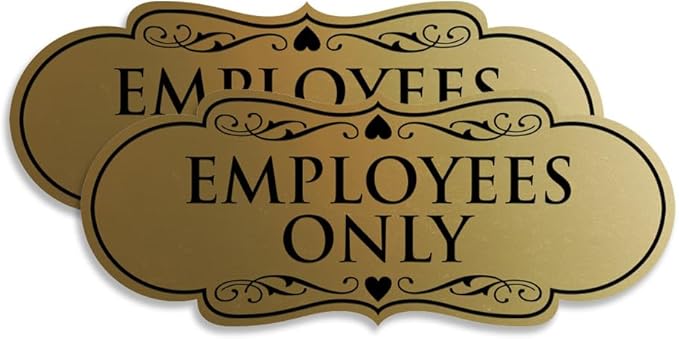 Designer EMPLOYEES ONLY Sign | Easy Installation | Office or Business Signs | Workplace Safety - Brushed Gold - Medium (2 Pack)