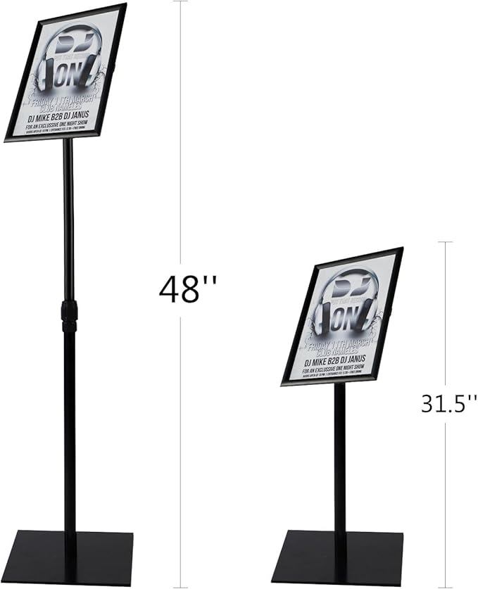 Adjustable Heavy Duty Pedestal Sign Holder - 8.5x11 Inch Vertical & Horizontal Poster Stand with Heavy Square Base for Display, Advertisement & Outdoor Signs