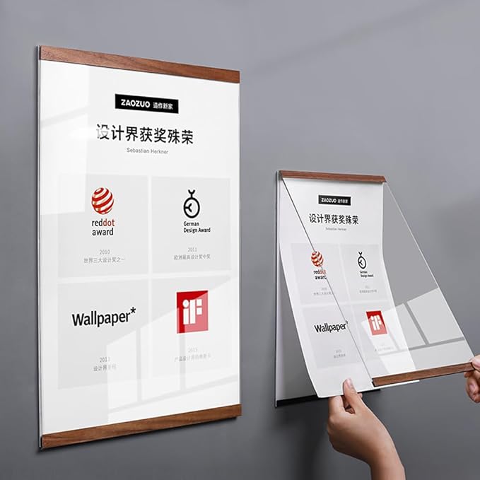 Wall Mount Acrylic Sign Holder Self Adhesive Magnetic Display Frame Clear Document Frame for Office, Store, School, Home, Wall Picture Frame (Horizontal A3 297×420mm/11.69×16.54inches)