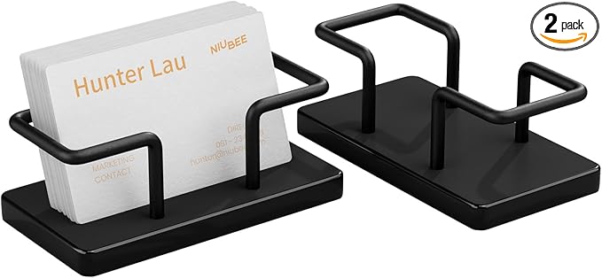NIUBEE Acrylic Business Card Holder: Metal Business Card Display Stand for Desk - Frosted Gift Card Organizer for Office, Reception, Desktop (Black) - 2pack