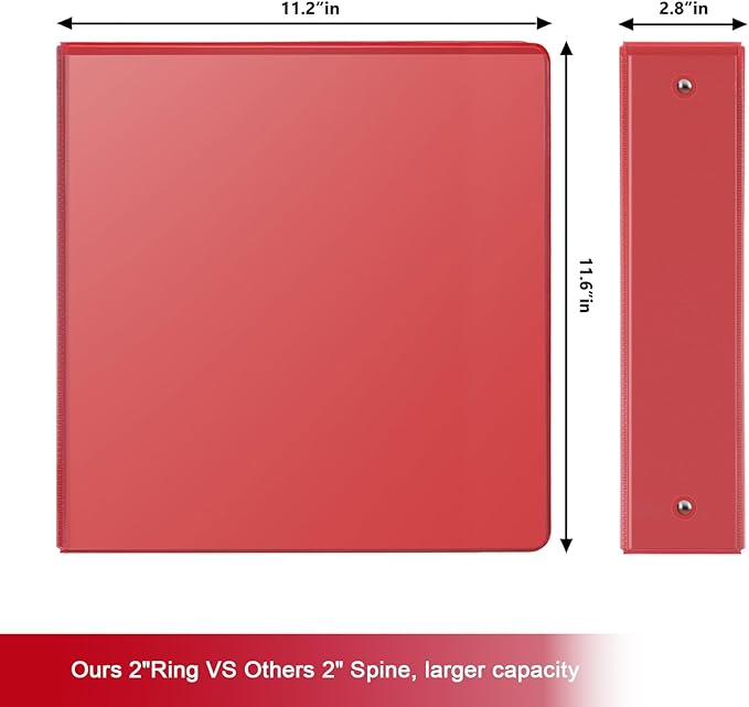 COMIX 3 Ring Binder 2 inch with Clear View Cover, 2" View Binder Holds 450 Sheets of US Letter Size Paper, 6 Pack (Red)