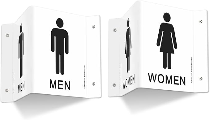 Faittoo Restroom Sign, Bathroom Signs, 2 Pack 6 x 8 Inches Acrylic Sign, for Office or Business Bathroom and Toilet Door or Wall Decor, Indoor Outdoor Use, White (Men and women Set)
