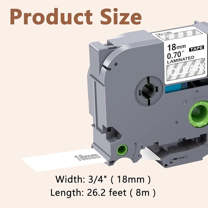 Hehua 18mm 0.7 Laminated Clear Tape Compatible for Brother P-Touch TZe-145 TZe145 TZ-145 TZ145 TZe TZ Label Tape for Ptouch PT D400 D600 P710bt, 3/4'' x 26.2ft White on Clear, 3 Pack