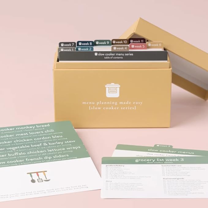 Meal Planner with 72 Recipe Cards (Slow Cooker) - Weekly Menu Planner | Sturdy Recipe Box | 12 Reusable Grocery Shopping Lists | 5 Blank Recipe Cards | Recipe Card Protector | Recipe Ideas