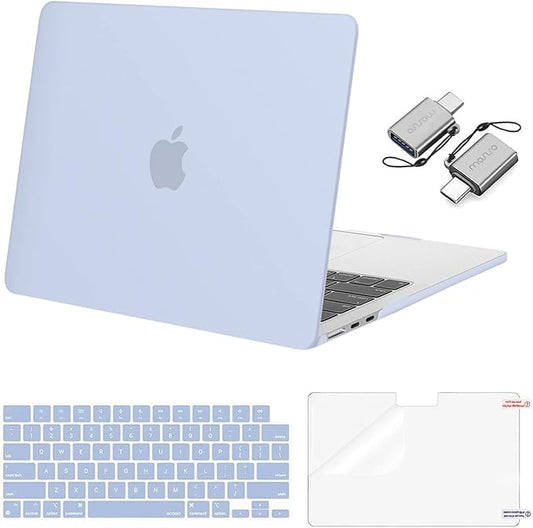 MOSISO Compatible with MacBook Air 13 inch Case 2025 2024 2023 2022 M4 A3240 M3 A3113 M2 A2681, Plastic Hard Shell&Keyboard Cover&Screen Film&Type C for MacBook Air 13.6 inch Case, Pastel Blue