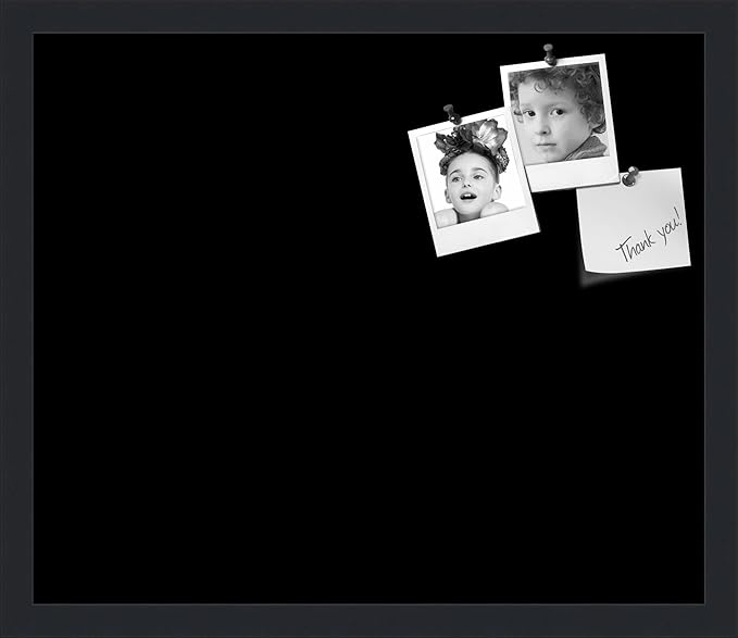 PinPix 20x17 Inch Cork Bulletin Board. This Decorative Framed Pin Board Comes with Solid Black Design and a Satin Black Frame. Ideal for Home Office Decor or Message Board (PinPix-622)