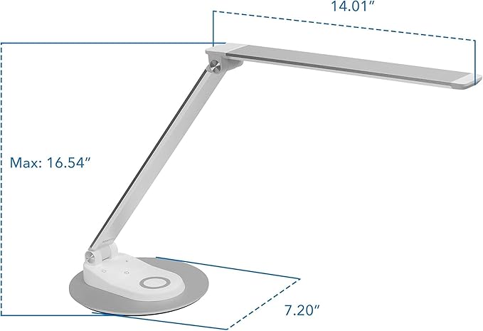 Mount-It! LED Desk Lamp with Wireless Charger and USB-C Charging Port, Dimmable Desk Lamp with 25 Brightness and Color Modes, for Home or Office, Adjustable Arm, Silver/White