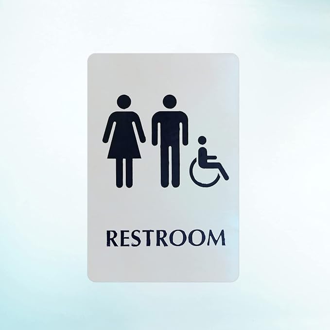 SmartSign 6 x 9 inch Unisex Restroom Sign with Men/Women/Handicap Accessible Wheelchair Pictograms, 40 mil Stainless Steel Metal, Engraved, Door/Wall Mount Bathroom Sign, Silver and Black