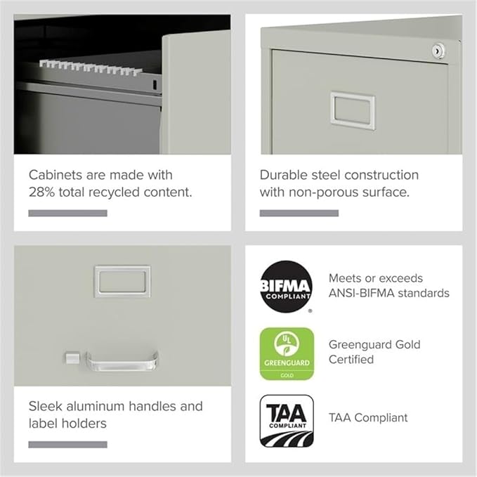 Scranton & Co 4-Drawer 22" Deep Letter Filing Cabinet in Black, Office Commercial Grade, Fully Assembled, Light Gray