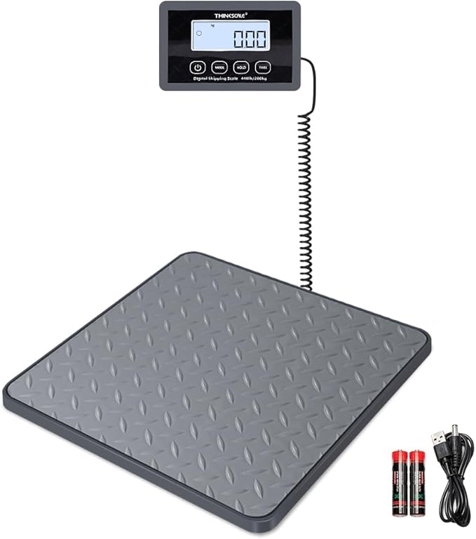 THINKSCALE Digital Shipping Postal Scale, 440 lb/1oz High Accuracy Postage Scale, Hold/Tare Function, Lightweight Scale for Packages/Luggage/Warehouse/Home, Commercial Weight Scale, Battery&AC Adapter