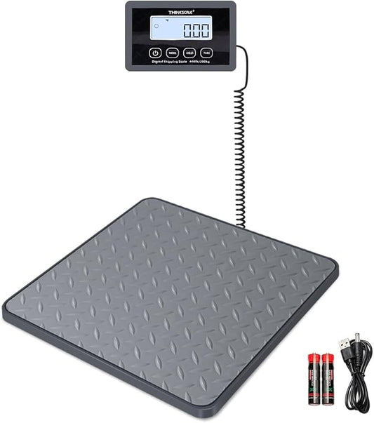 THINKSCALE Digital Shipping Postal Scale, 440 lb/1oz High Accuracy Postage Scale, Hold/Tare Function, Lightweight Scale for Packages/Luggage/Warehouse/Home, Commercial Weight Scale, Battery&AC Adapter