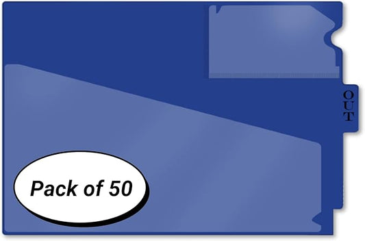 Doctor Stuff - Center Tab Vinyl Outguides, Diagonal Cut Front Pocket, Top Charge Out Slip Pocket, Plastic File Folder, Letter Size 9" x 13-1/4", Navy, 50/Box