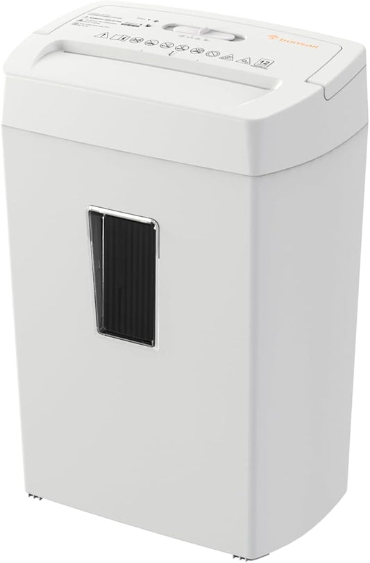Bonsaii Heavy-Duty Cross-Cut Shredder, Handles up to 12 Sheets at Once, Providing P-4 high Security, Credit Cards, Mail & taples, 5.5-Gallon bin with a Transparent Window, Use in Home Offices, White