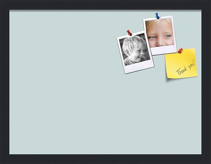 PinPix 20x15 Inch Cork Bulletin Board. This Decorative Framed Pin Board Comes with Soft Blue Design and a Satin Black Frame. Ideal for Home Office Decor or Message Board (PinPix-1814)