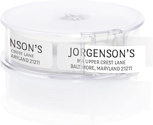 White with Black Print Modern Rolled Address Label/Roll of 500 Personalized Address Labels/Designer Return Address Stickers in Elegant Plastic Dispenser