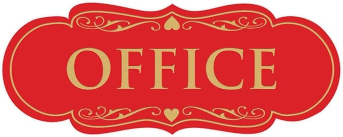 All Quality Designer Office Sign | Easy Installation - Red/Gold - Small (1 Pack)