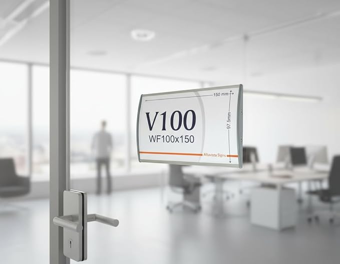 SET OF 4, OFFICE SIGN HOLDER FOR WALL OR DOOR MOUNT NAME PLATE FRAME DISPLAY CURVATURE PLAQUE SILVER ALUMINUM, 4.00" W x 6.00" H