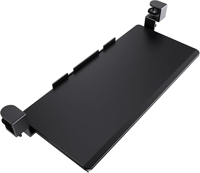 HUANUO Keyboard Tray Under Desk, Pull Out Keyboard Tray with C Clamp Mount, 26.5″ W x 11.8″ D Slide Out Computer Keyboard Drawer Mouse Tray for Typing, Black