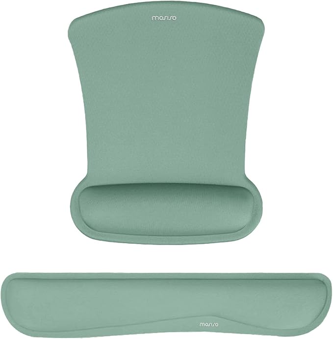 MOSISO Wrist Rest Support for Mouse Pad & Keyboard Set, Ergonomic Mousepad Non-Slip Base Home/Office Pain Relief & Easy Typing Cushion with Neoprene Cloth & Raised Memory Foam, Emerald Green