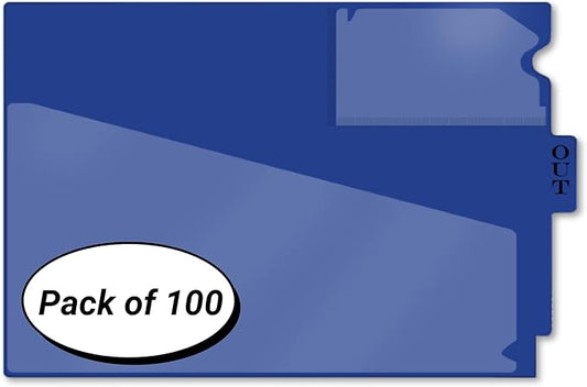 Doctor Stuff - Center Tab Vinyl Out Guides, Diagonal Cut Front Pocket, Top Charge Out Slip Pocket, Plastic File Folder, Letter Size 9" x 13-1/4", Navy, 100/Box