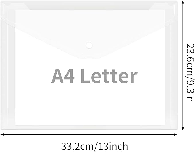 EOOUT 30pcs Plastic Envelopes, Clear Reusable Poly Envelope Waterproof File Folder with Snap Button, US Letter, A4 Size, for School Office Supplies