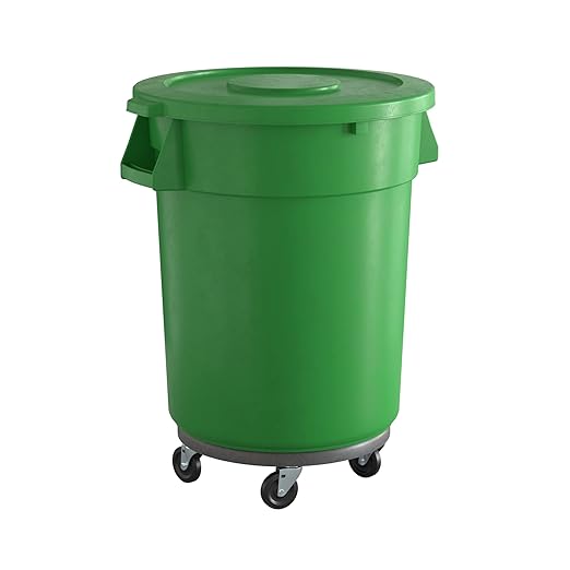 32 Gallon Green Round Commercial Trash Can with Lid and Dolly