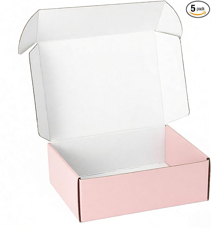 12"x9"x4" Shipping Boxes Set of 5, Pink Corrugated Cardboard Box Literature Mailer
