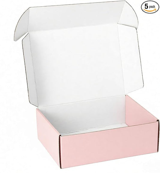 12"x9"x4" Shipping Boxes Set of 5, Pink Corrugated Cardboard Box Literature Mailer