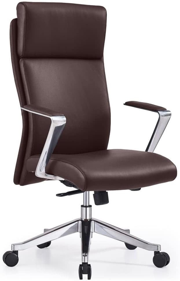 ZURI Draper Leather Executive Chair with Aluminum Frame- Dark Brown