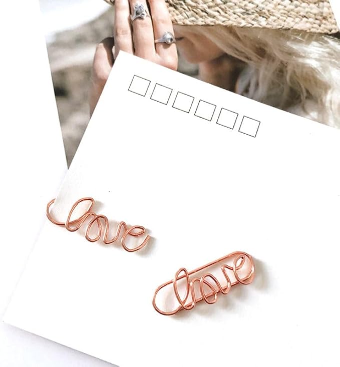 OWLFAVO 40pcs Love Shape Paper Clips with Clear Box, Rose Gold and Yellow Gold, Funny Cute Paperclips Bookmarks Planner Clips for Fun Office Supplies School Gifts Wedding Decoration