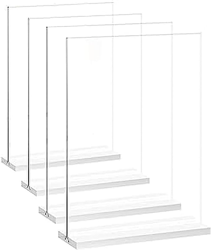 Acrylic Sign Holder Double Stands Ad Frames Clear Flyer Display Stand for Office Home Restaurant, Display Sign Stand for Store Sign Holders, Vendor Booth Display Items Vertical (4 Pack-5" X 7"Inch-Vertical(T-Shape))