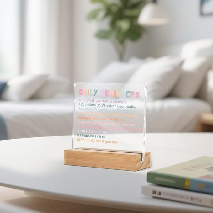 Inspirational Motivational Gifts Employee Appreciation Gifts Little Reminders You are Enough Clear Desk Decorative Sign Acrylic Sign With Wooden Stand for Office Table Shelf Decor Desk Accessories