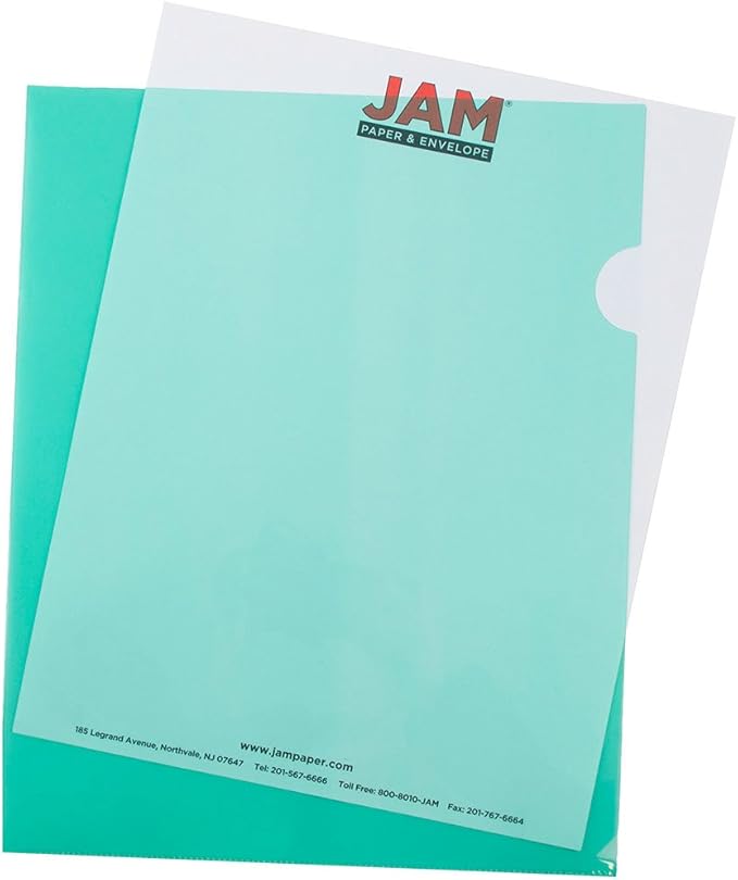 JAM PAPER Plastic Sleeves - Letter Size - 9 x 11 1/2 - Assorted Color Project Pockets - 12 Page Protectors/Pack