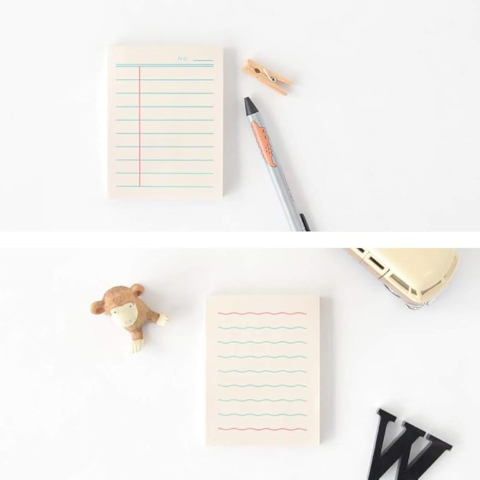 Monolike Memopad Boldline design SET - 4 Packs, 4 Different Designs, 100 Sheets Per Pad, Total 400 Sheets, Note pads, Writing pads, 3.15 x 4.17 Inches