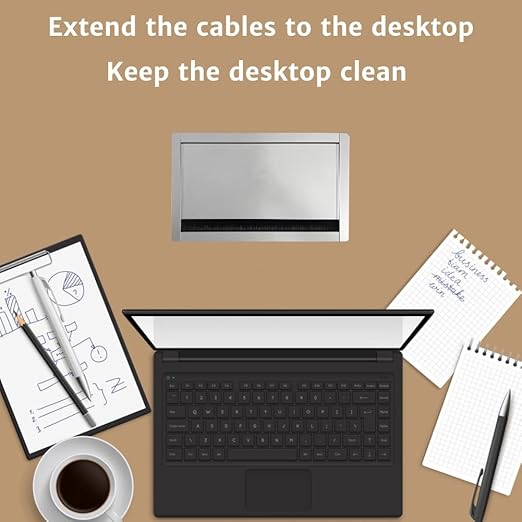 ZESHAN Conference Table Power hub Desktop pop up Outlet with 3 US Plugs and USB C Fast Charger for Home Office Tabletop, 1.8M Extension Power Cord for Desk, Silver