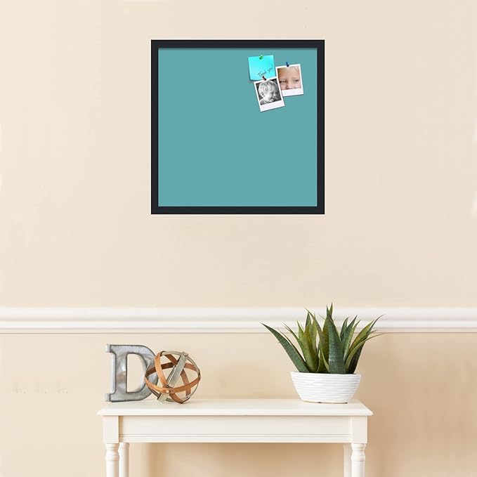 PinPix 20x20 Inch Cork Bulletin Board. This Decorative Framed Pin Board Comes with Aqua Pastel Design and a Satin Black Frame. Ideal for Home Office Decor or Message Board (PinPix-1806)