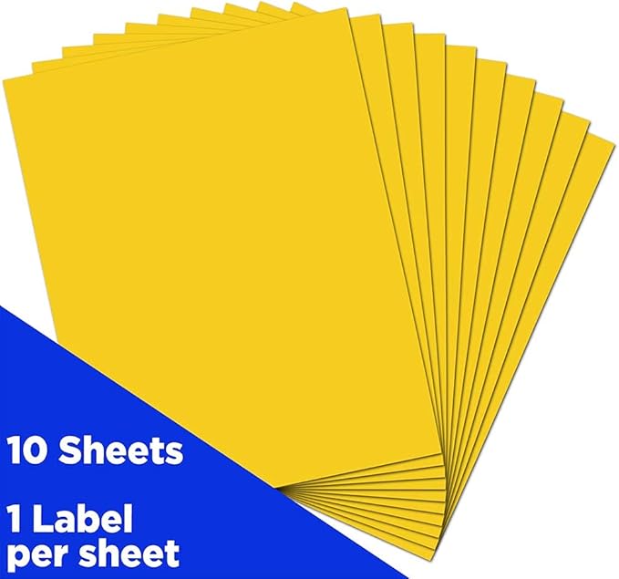 JAM PAPER Full Sheet Shipping Labels - Printable Sticker Paper - 8 1/2 x 11 - Yellow - 10 Full Pages/Pack