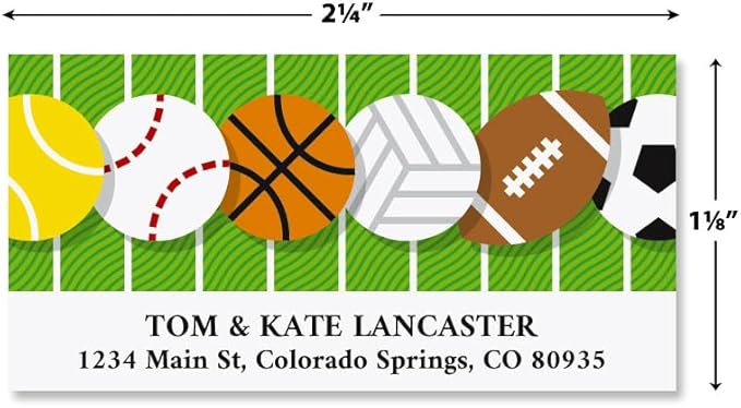 All Sports Personalized Return Address Labels- Set of 144, Large Self-Adhesive, Flat-Sheet Labels, by Colorful Images