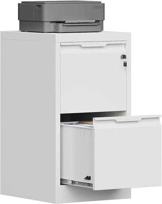 2 Drawer File Cabinet, Metal Vertical File Cabinets with Lock for Home Office, Locking File Cabinet Hanging Files for A4/ Legal/Letter, Assembly Required (White, 2 Drawer - 15" W)