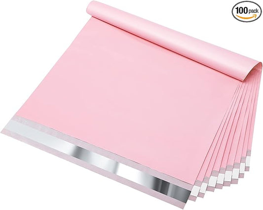 Fuxury 100 Pcs Poly Mailers 12x15.5Inch, Waterproof Shipping Bags for Clothing, Strong Adhesive Shipping Envelopes for Small Business, Self Seal Mailers Poly Bags Mailing Envelopes Light Pink