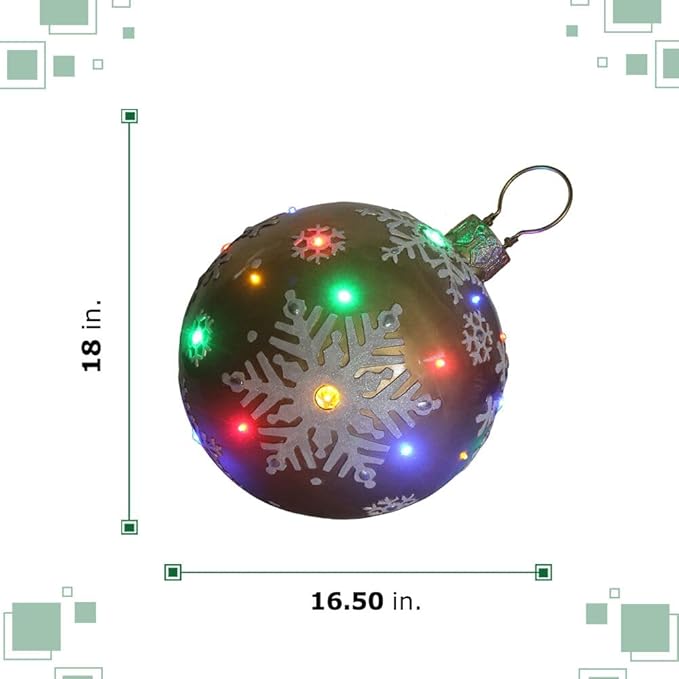 Fraser Hill Farm Indoor/Outdoor Oversized Christmas Decor w/Long-Lasting LED Lights, 18-in. Jeweled Ball Ornament w/Snowflake Design in Gold