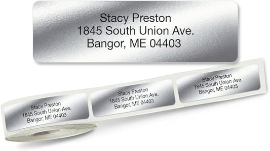 Personalized Return Address Labels, Roll of 250 Silver Foil Self-Adhesive Labels Without Dispenser, Customize with Name & Shipping Address, Colorful Images