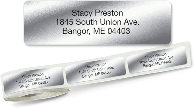 Colorful Images Silver Metallic Foil Rolled Return Address Mailing Labels with Dispenser, Customize with Name & Shipping Address, 500 Self Adhesive, Easy Peel Sticker Label Roll, 3/4" x 2 1/2"