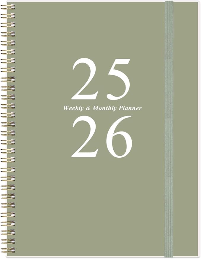 2025-2026 Planner - Academic Planner 2025-2026 from July 2025 to June 2026 with 12 Monthly Tabs, Flexible Cover, Inner Pocket, 8.5" x 11", Green