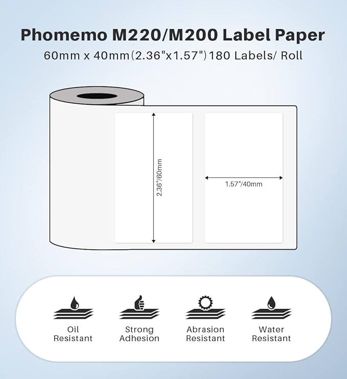 Phomemo M220 Labels,3 Rolls Self-Adhesive Stickers, 2.36'' x 1.57'' Compatible with Phomemo M220/M250/M260/M221/M200 Label Maker, for Office,Warehouse,Address,Mailing,Price Tag,180Pcs /Roll