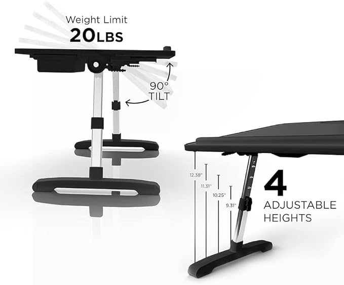 Limitless TotalDesk Portable Modern Workstation and Lap Desk with Adjustable Height & Tilt (Black)
